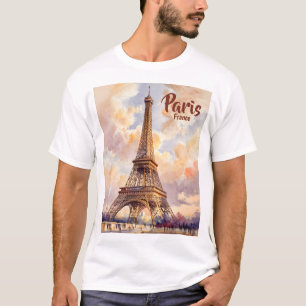 Aangepaste tekst waterverf Eiffeltoren zonsonderga T-shirt