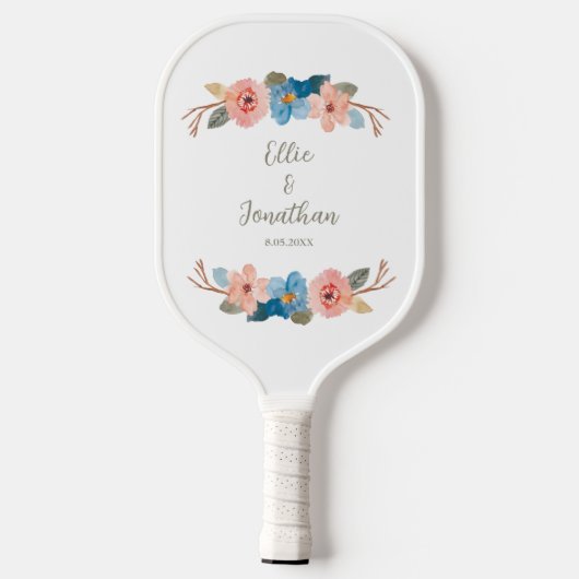 Aangepaste tekst waterverf Floral Swag Weddenschap Pickleball Paddle (Achterkant)