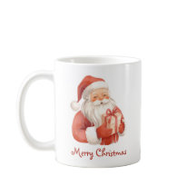 Aangepaste tekst waterverf Kerstman met cadeau