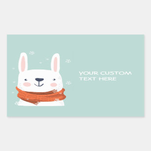 Aangepaste tekst Winter Bunny-stickers Rechthoekige Sticker
