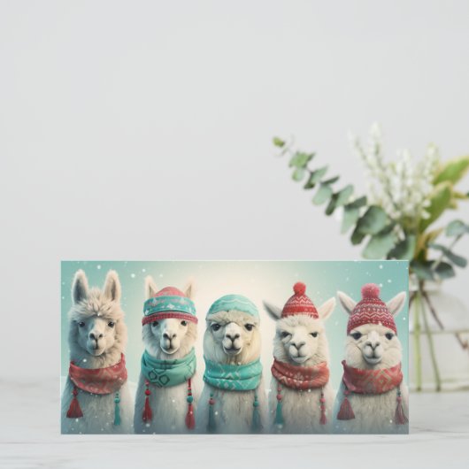 Aangepaste tekst Winter Lamas Feestdagenkaart (Staand voorkant)
