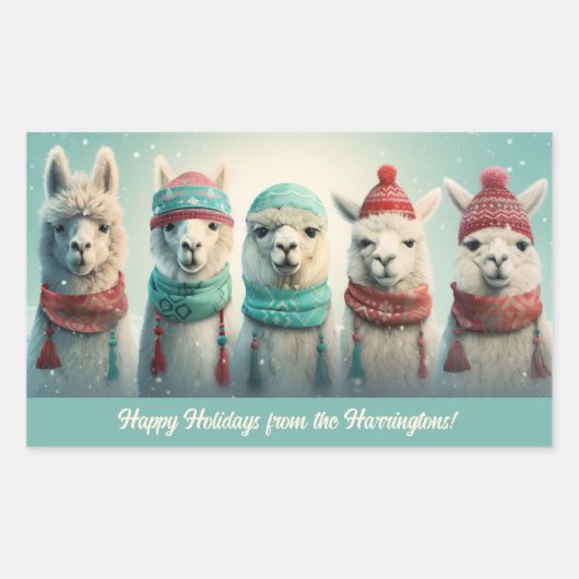 Aangepaste tekst Winter Lamas Rechthoekige Sticker (Voorkant)