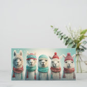 Aangepaste tekst Winter Llama's Feestdagenkaart (Staand voorkant)
