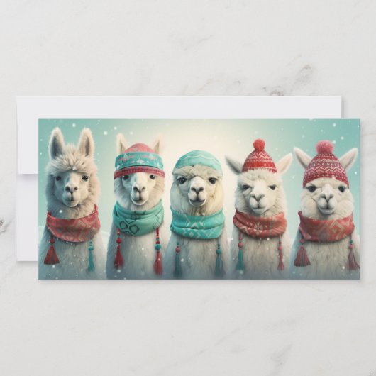 Aangepaste tekst Winter Llama's Feestdagenkaart (Voorkant)