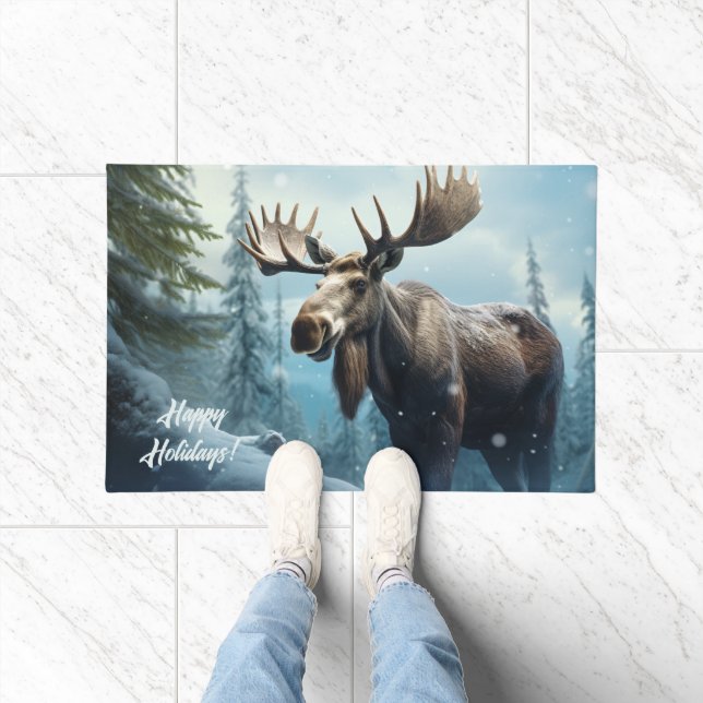 Aangepaste tekst Winter Moose Deurmat (Binnen)