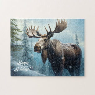 Aangepaste tekst Winter Moose Legpuzzel