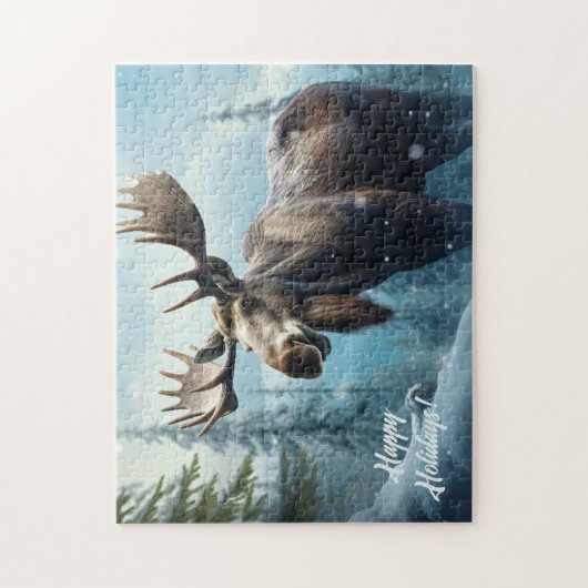 Aangepaste tekst Winter Moose Legpuzzel (Verticaal)