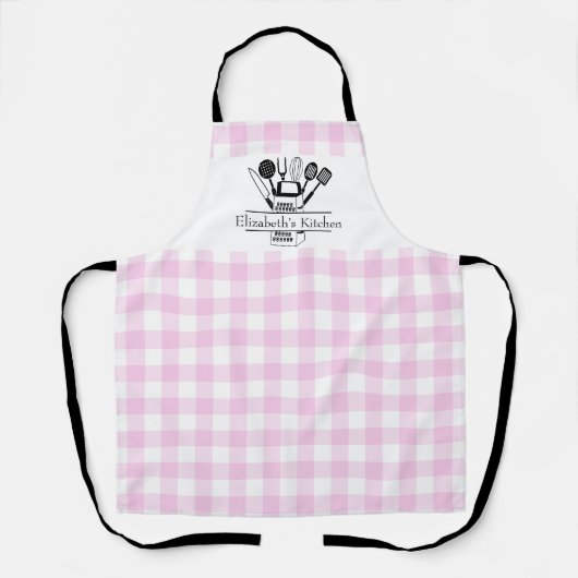 Aangepaste tekst Wit en Roze Buffel Plaid Schort (Voorkant)