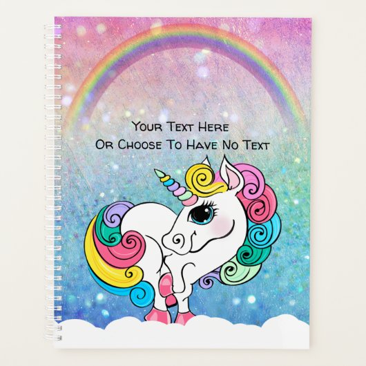 Aangepaste tekst/ Witte Unicorn regenbooglitterree Planner (Voorkant)
