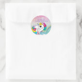 Aangepaste tekst/ Witte Unicorn regenbooglitterree Ronde Sticker (Tas)