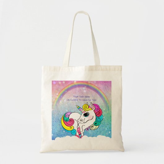 Aangepaste tekst/ Witte Unicorn regenbooglitterree Tote Bag (Voorkant)