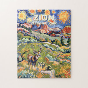 Aangepaste tekst Zion dier hert kleurrijk landscha Legpuzzel