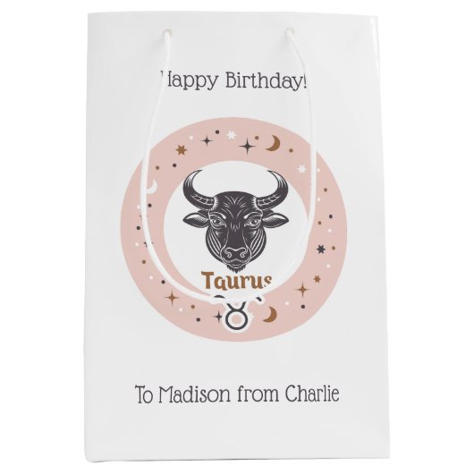 Aangepaste tekst Zodiac Sign Stier Medium Cadeauzakje (Voorkant)