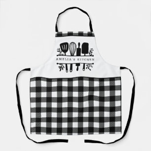 Aangepaste tekst zwart en witte buffels met keuken schort