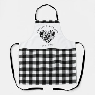 Aangepaste tekst zwart en witte buffels met keuken schort
