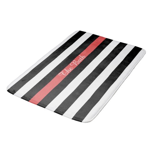 Aangepaste tekst zwart rood en wit striped badmat (Gekanteld)