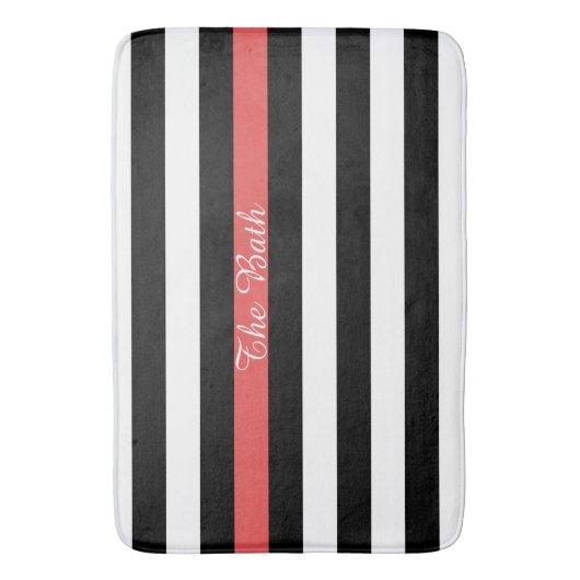 Aangepaste tekst zwart rood en wit striped badmat (Voorkant Verticaal)