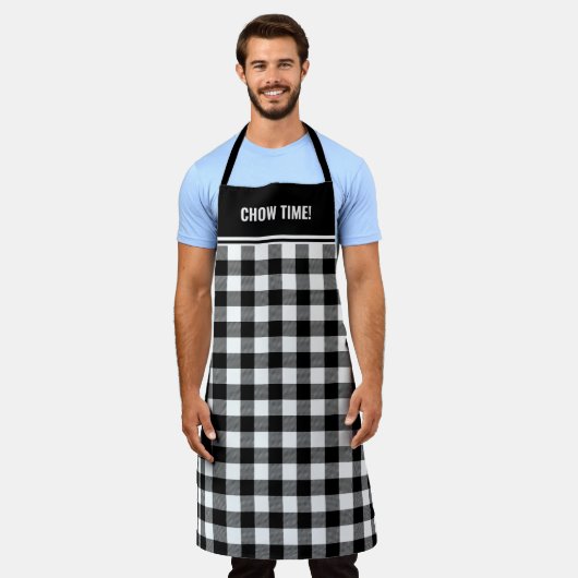 Aangepaste tekst zwart-wit Buffalo Plaid Schort (Gedragen)