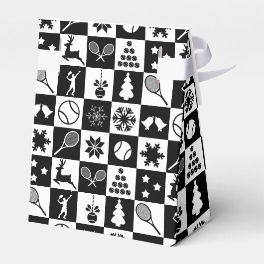 Aangepaste tekst zwart-wit Kerstmis tennis Fav Bedankdoosjes (Achterkant)