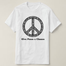 Aangepaste tekst zwart/wit vredesteken zonder oor t-shirt