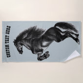 Aangepaste teksthanddoek - zwarte wilde paarden fo strandlaken (Voorkant)