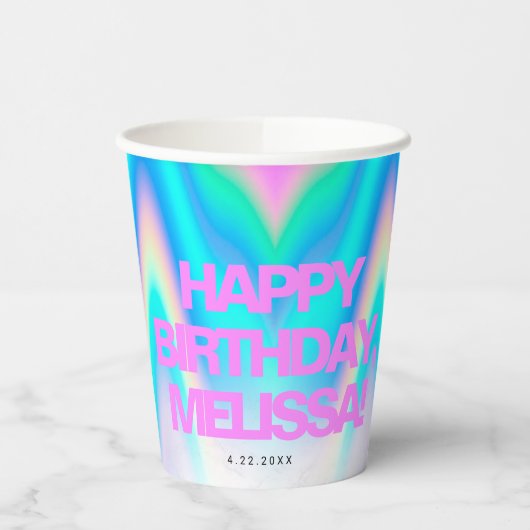 Aangepaste tekstholografische Iridescent Y2K Eyeca Papieren Bekers (Links)