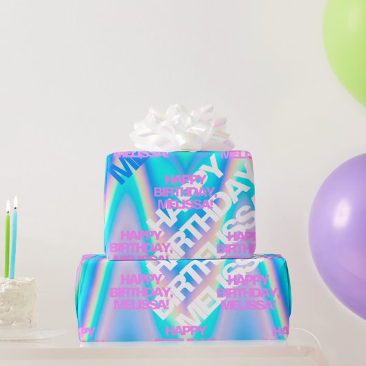 Aangepaste tekstholografische Iridescent Y2K Moder Cadeaupapier (Feestgeschenken)