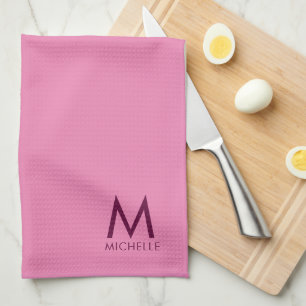 Aangepaste tekstkleur Elegant Roze Sjabloon Monogr Theedoek