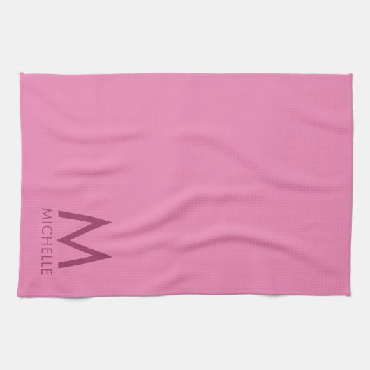 Aangepaste tekstkleur Roze Monogram Initiaal Naam Theedoek (Horizontaal)