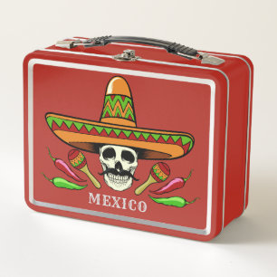 Aangepaste tekstlunchbox Mexicaanse schedel