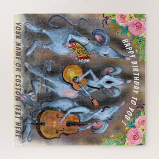 Aangepaste tekstnaam Puzzle Happy Birthday Mouse B Legpuzzel (Horizontaal)