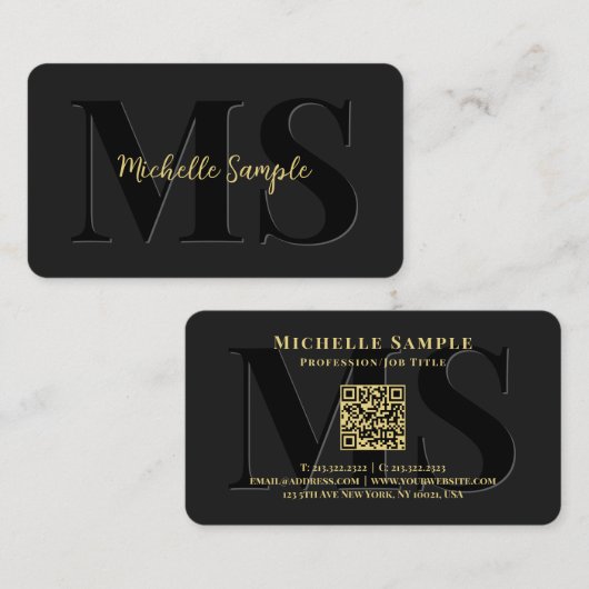 Aangepaste Tekstnaam QR Code Luxe Gouden Kalligraf Visitekaartje (Voorkant / Achterkant)