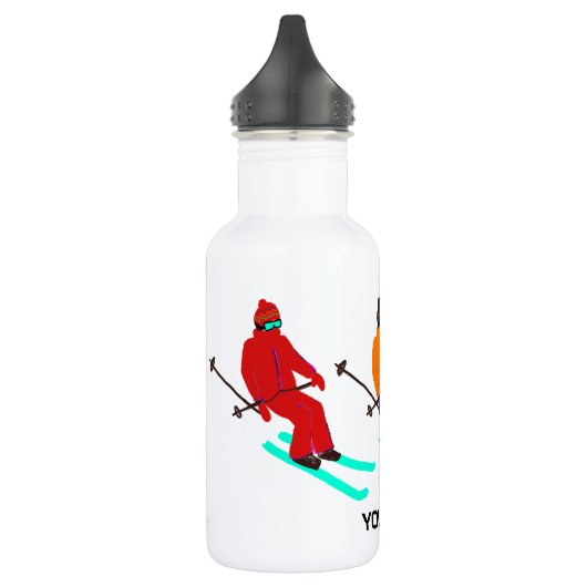 Aangepaste tekstsklik die Skier opent Waterfles (Links)