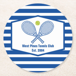 Aangepaste Tennis Country Club Blauw Gestreept Ronde Kartonnen Onderzetter