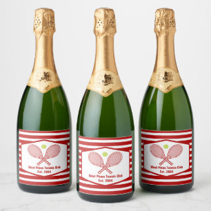 Aangepaste Tennis Country Club rood gestreept Sparkling Wijnetiket