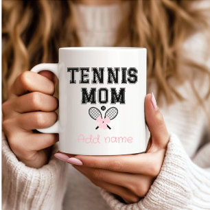 Aangepaste Tennis Moeder met Roze Strik & Rackets Koffiemok