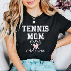 Aangepaste Tennis Moeder met Roze Strik & Rackets T-shirt