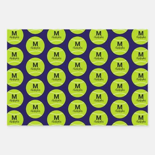Aangepaste Tennis Monogram Initiaal Naam Inpakpapier Vel (Voorkant)