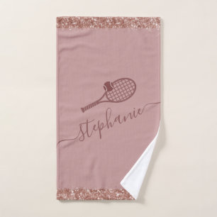 Aangepaste Tennis Script Name Mauve Glitter Handdoek