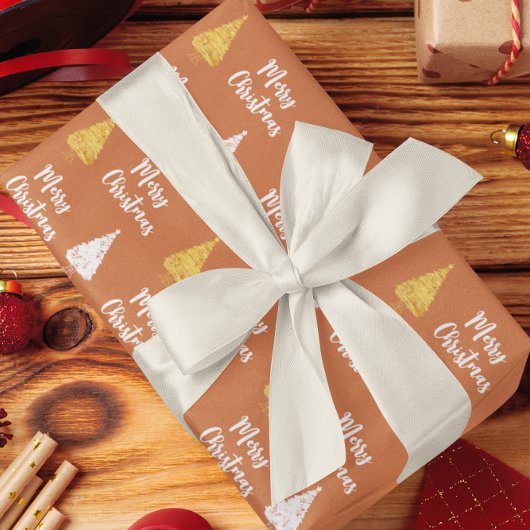 Aangepaste Terracota witte gouden kerstboom Cadeaupapier