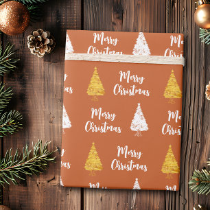 Aangepaste Terracotta Witte Gouden Kerstboom Cadeaupapier