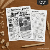 Aangepaste Terug in 1949 krant Verjaardag Kaart, T Feestdagenkaart