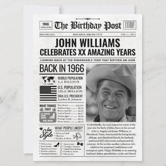 Aangepaste Terug in 1966 krant Verjaardag Kaart, T Feestdagenkaart (Voorkant)