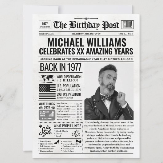 Aangepaste Terug in 1977 krant Verjaardag Kaart, T Feestdagenkaart (Voorkant)