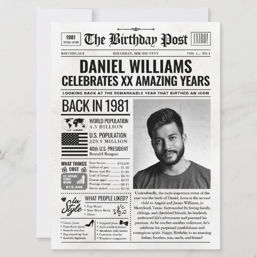 Aangepaste 'Terug in 1981' Kranten Verjaardagskaar Feestdagenkaart (Voorkant)