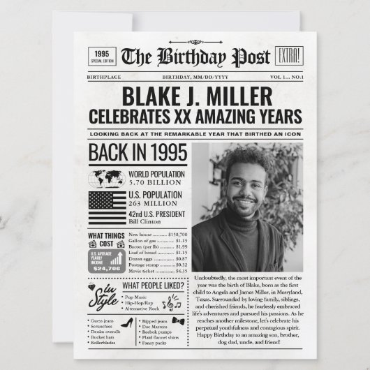 Aangepaste Terug in 1995 krant Verjaardag Kaart, T Feestdagenkaart (Voorkant)