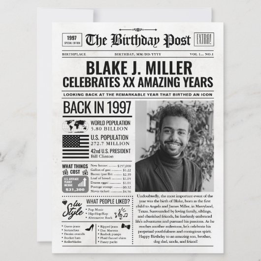 Aangepaste Terug in 1997 krant Verjaardag Kaart, T Feestdagenkaart (Voorkant)