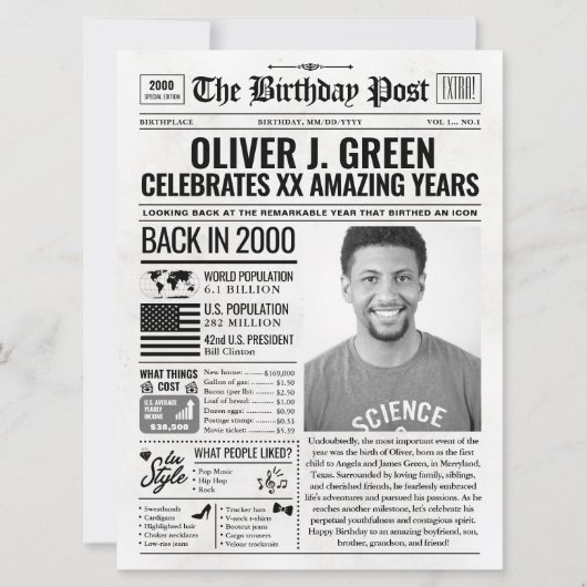 Aangepaste Terug in 2000 Krant Verjaardag Kaart, T Feestdagenkaart (Voorkant)