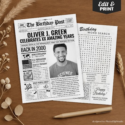 Aangepaste Terug in 2000 Krant Verjaardag Kaart, T Feestdagenkaart