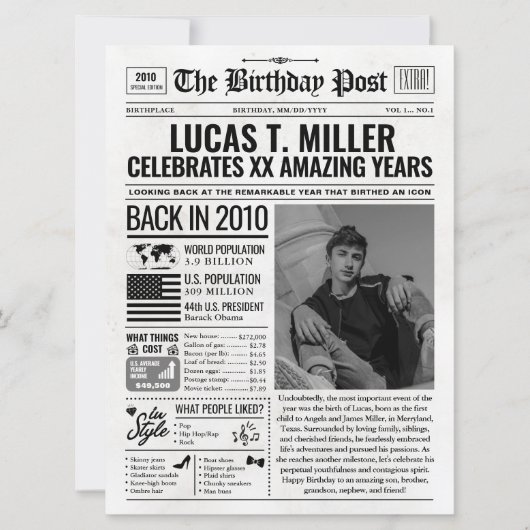 Aangepaste Terug in 2010 Krant Verjaardag Kaart, T Feestdagenkaart (Voorkant)